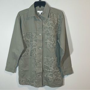 Topshop Twill Shacket Green with floral inset size US 4-6